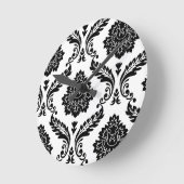 Rococo Damask Off-Set Pattern Black on White Runde Wanduhr (Winkel)