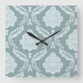 Rococo Damask Off-Set Pattern Duck Egg Blue+Teal Quadratische Wanduhr (Vorderseite)