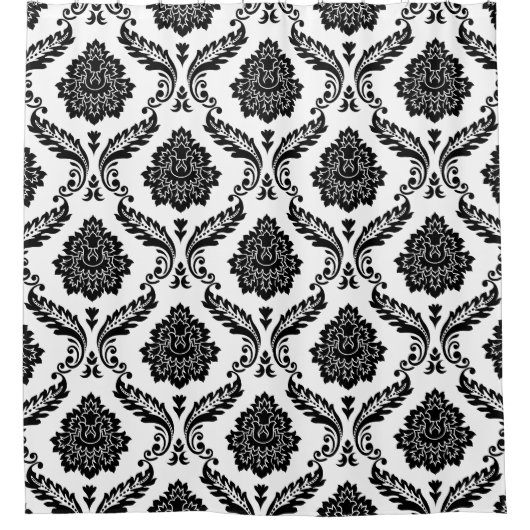 Rococo Damask Pattern Black on White Duschvorhang (Vorderseite)