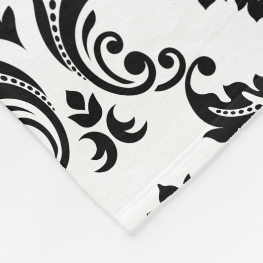Rococo Damask Pattern Black on White Fleecedecke (Ecke)