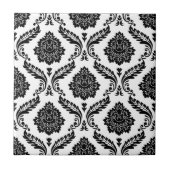 Rococo Damask Pattern Black on White Fliese (Vorderseite)
