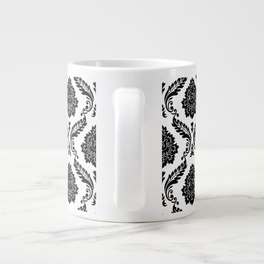Rococo Damask Pattern Black on White Jumbo-Tasse (Rückseite)
