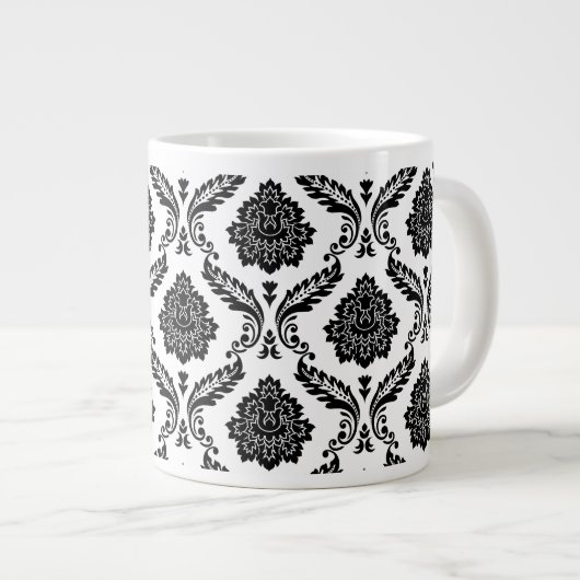 Rococo Damask Pattern Black on White Jumbo-Tasse (Vorderseite Rechts)