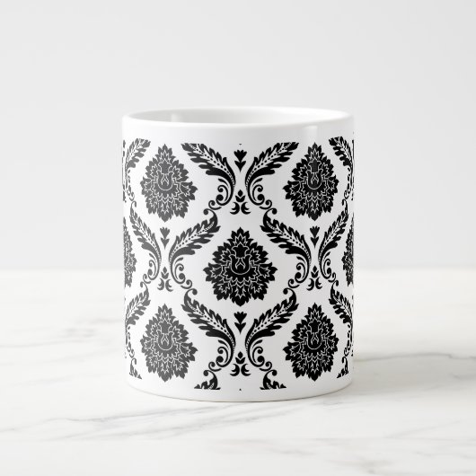 Rococo Damask Pattern Black on White Jumbo-Tasse (Vorderseite)