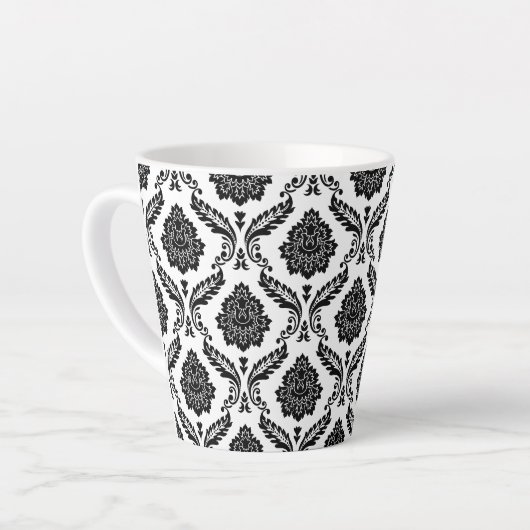 Rococo Damask Pattern Black on White Milchtasse (Linke Ecke)