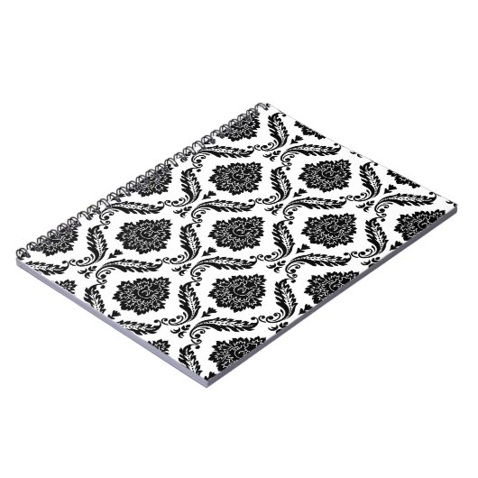 Rococo Damask Pattern Black on White Notizblock (Linke Seite)