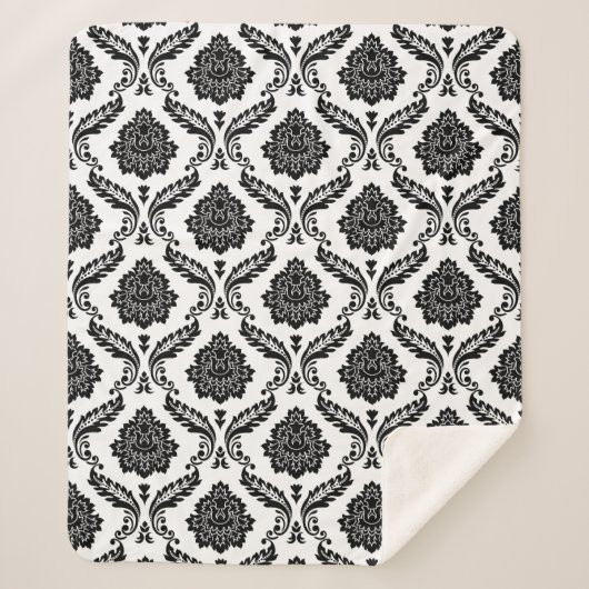Rococo Damask Pattern Black on White Sherpadecke (Vorderseite)