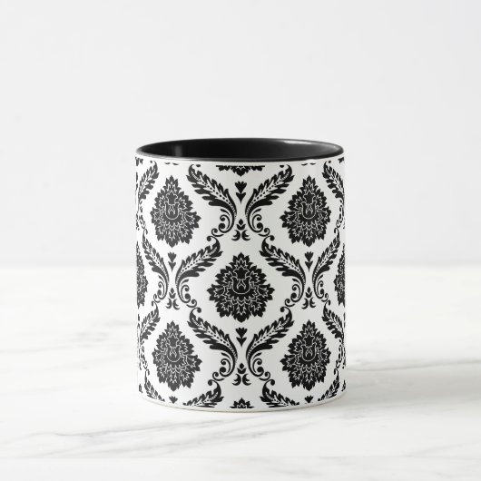 Rococo Damask Pattern Black on White Tasse (Zentrum)