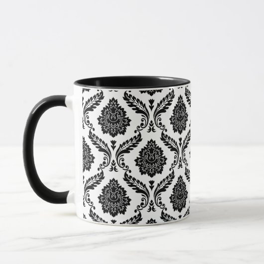 Rococo Damask Pattern Black on White Tasse (Links)