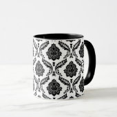 Rococo Damask Pattern Black on White Tasse (VorderseiteRechts)