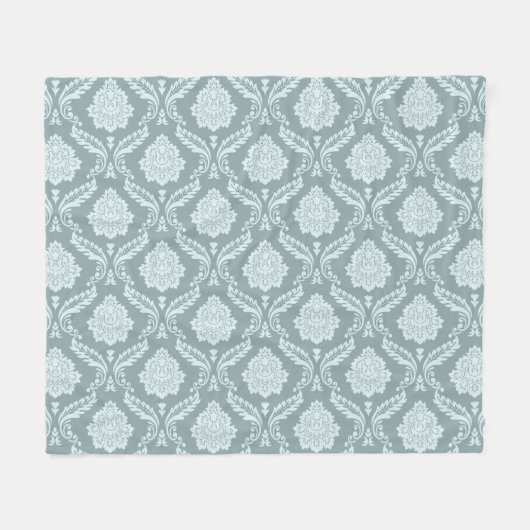 Rococo Damask Pattern Duck Egg Blue+Teal Fleecedecke (Vorderseite (Horizontal))