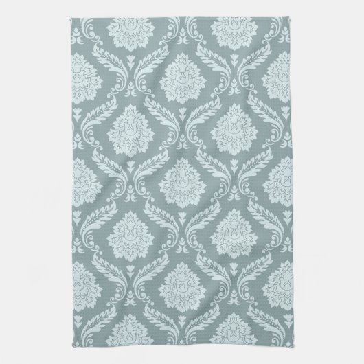 Rococo Damask Pattern Duck Egg Blue+Teal Geschirrtuch (Vertikal)