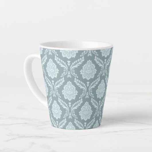 Rococo Damask Pattern Duck Egg Blue+Teal Milchtasse (Linke Ecke)