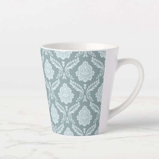 Rococo Damask Pattern Duck Egg Blue+Teal Milchtasse (Rechts)