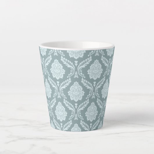 Rococo Damask Pattern Duck Egg Blue+Teal Milchtasse (Vorderseite)