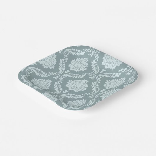 Rococo Damask Pattern Duck Egg Blue+Teal Paper Pla Pappteller (Gewinkelt)