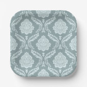 Rococo Damask Pattern Duck Egg Blue+Teal Paper Pla Pappteller (Vorderseite)