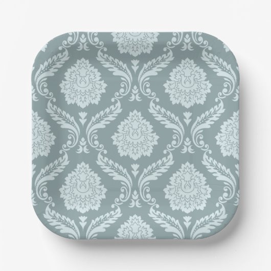 Rococo Damask Pattern Duck Egg Blue+Teal Paper Pla Pappteller (Vorderseite)