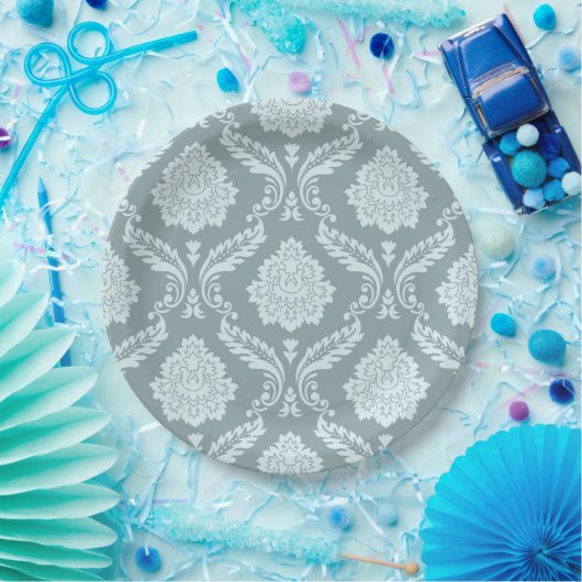 Rococo Damask Pattern Duck Egg Blue+Teal Pappteller (Party)