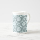 Rococo Damask Pattern Duck Egg Blue+Teal Porzellantasse (Vorderseite Rechts)