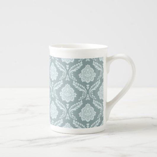 Rococo Damask Pattern Duck Egg Blue+Teal Porzellantasse (Rechts)