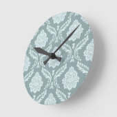 Rococo Damask Pattern Duck Egg Blue+Teal Runde Wanduhr (Winkel)