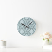 Rococo Damask Pattern Duck Egg Blue+Teal Runde Wanduhr (Zuhause)