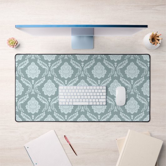 Rococo Damask Pattern Duck Egg Blue+Teal Schreibtischunterlage (Büro 1)
