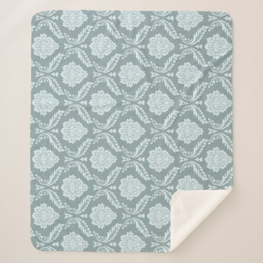 Rococo Damask Pattern Duck Egg Blue+Teal Sherpadecke (Vorderseite)