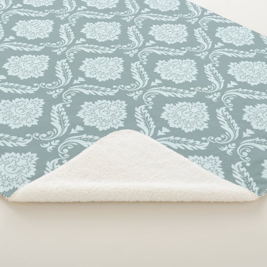 Rococo Damask Pattern Duck Egg Blue+Teal Sherpadecke (3/4)