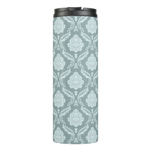 Rococo Damask Pattern Duck Egg Blue+Teal Thermosbecher (Rückseite)