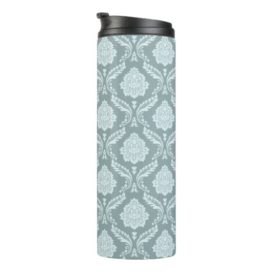 Rococo Damask Pattern Duck Egg Blue+Teal Thermosbecher (Nach rechts gedreht)
