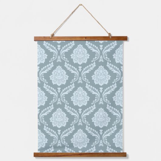Rococo Damask Pattern Duck Egg Blue+Teal Wandteppich Mit Holzrahmen (Vorderseite)