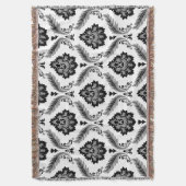 Rococo Damask Pattern Grey Black White Decke (Vorderseite Vertikal)