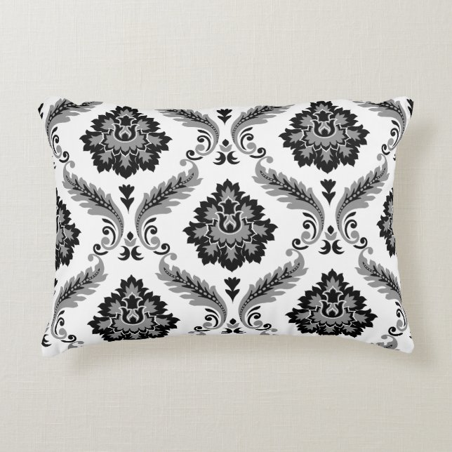 Rococo Damask Pattern Grey Black White Dekokissen (Vorderseite)