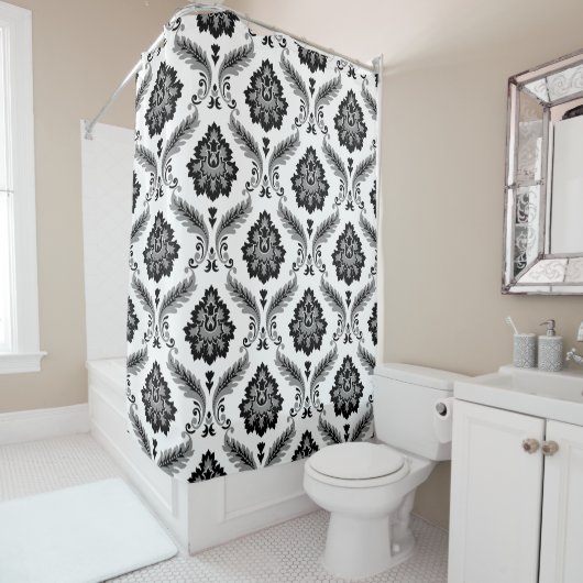 Rococo Damask Pattern Grey Black White Duschvorhang (Beispiel)