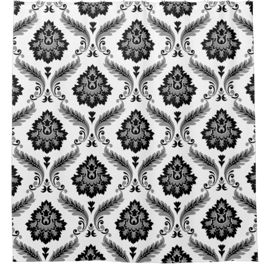 Rococo Damask Pattern Grey Black White Duschvorhang (Vorderseite)