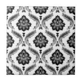 Rococo Damask Pattern Grey Black White Fliese (Vorderseite)