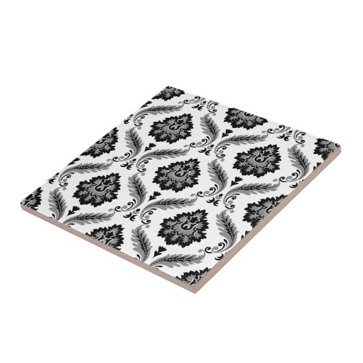 Rococo Damask Pattern Grey Black White Fliese (Seite)