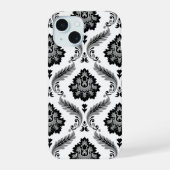 Rococo Damask Pattern Grey Black White iPhone 15 Hülle (Rückseite)