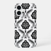 Rococo Damask Pattern Grey Black White iPhone 16 Hülle (Rückseite)