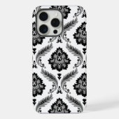 Rococo Damask Pattern Grey Black White iPhone Hülle (Rückseite)