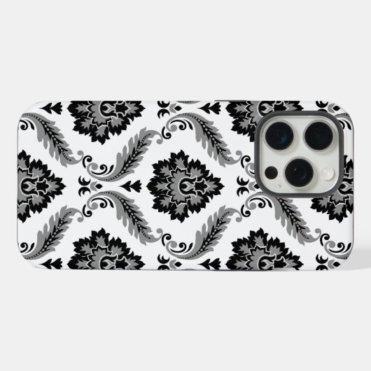 Rococo Damask Pattern Grey Black White iPhone Hülle (Rückseite (Horizontal))
