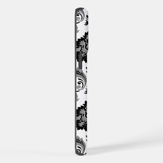 Rococo Damask Pattern Grey Black White iPhone Hülle (Rechte Seite)