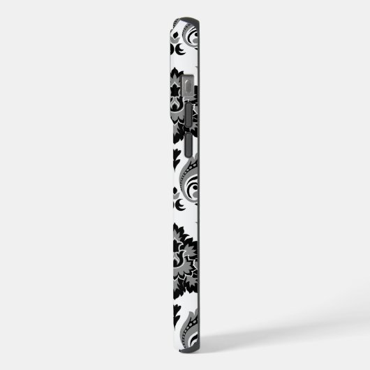 Rococo Damask Pattern Grey Black White iPhone Hülle (Linke Seite)