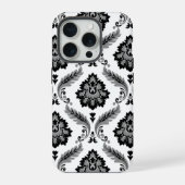 Rococo Damask Pattern Grey Black White iPhone Hülle (Rückseite)