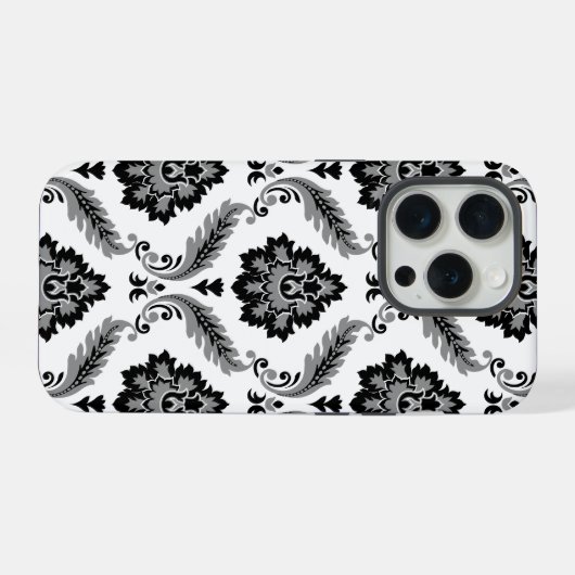 Rococo Damask Pattern Grey Black White iPhone Hülle (Rückseite (Horizontal))
