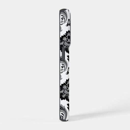 Rococo Damask Pattern Grey Black White iPhone Hülle (Rechte Seite)