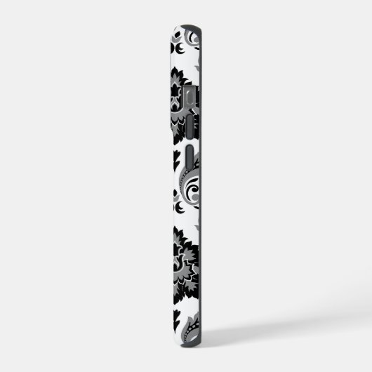 Rococo Damask Pattern Grey Black White iPhone Hülle (Linke Seite)