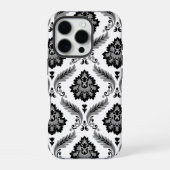 Rococo Damask Pattern Grey Black White iPhone Hülle (Rückseite)